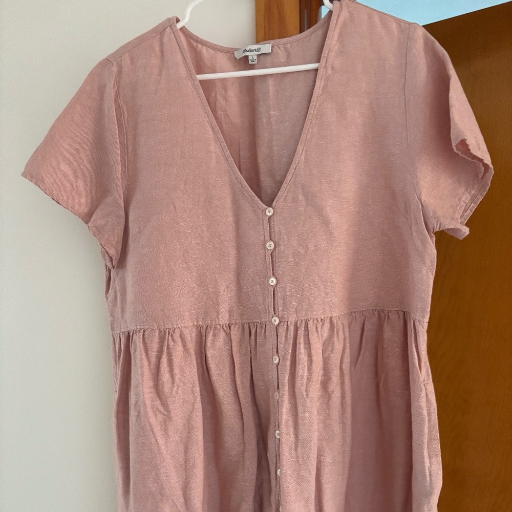 Madewell Whisper Pink Linen Blend Button-Up Mini Dress - Size L